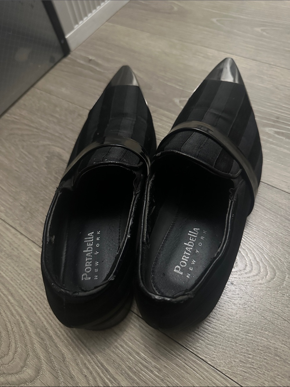 Black Pointed Slip-On Loafers with Metallic Toe - Picture 3 of 5